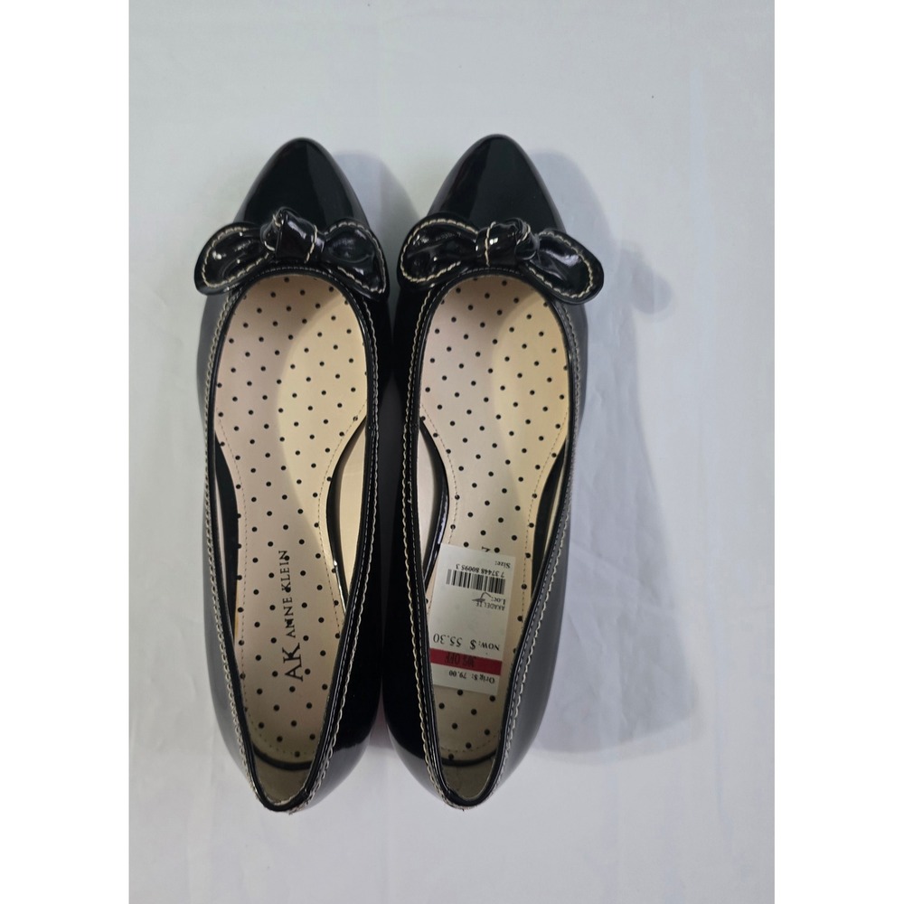 Anne Klein Akadelie Black Patent Bow Pointed Toe Wedge Pumps Shoes Womens 8.5 M - Picture 7 of 13